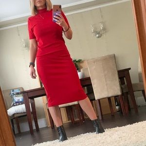 Zara Red Mock-neck Midi